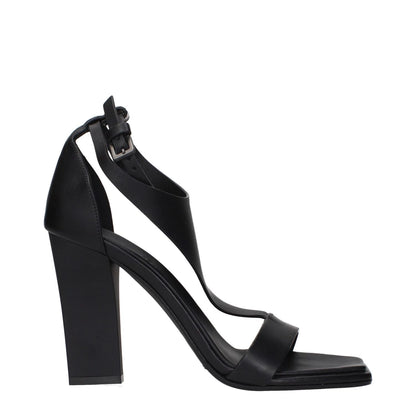 Max Mara Black Leather Stiletto Heel Sandals - Side view with ankle strap and block heel design, MPN 25145210336004, code F84892.