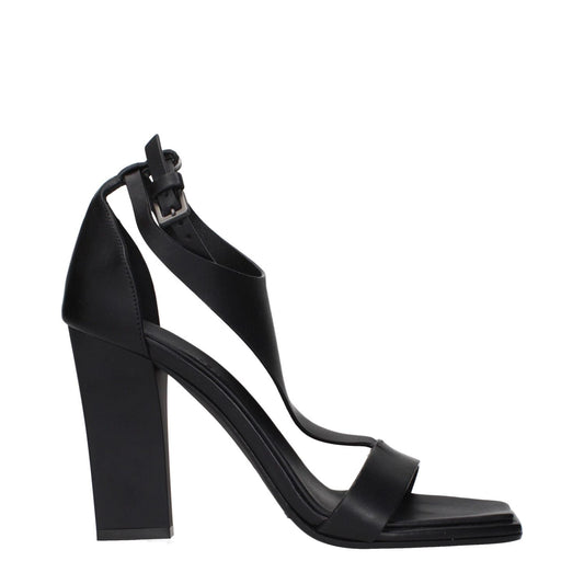 Max Mara Black Leather Stiletto Heel Sandals - Side view with ankle strap and block heel design, MPN 25145210336004, code F84892.