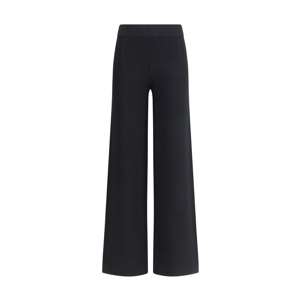 Max Mara Black Viscose Casual Pants with elastic waistband and wide leg design for elegance and comfort.