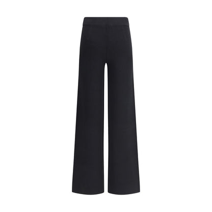 Max Mara Black Viscose Casual Pants with elastic waistband and wide leg design.