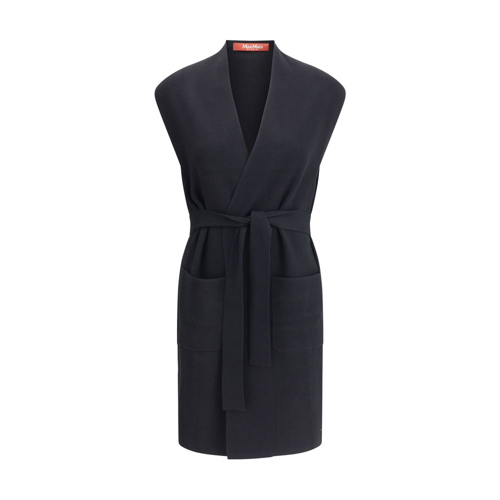 Max Mara Black Viscose Coat with pockets and removable sash, AW25 collection, elegant and versatile design for modern outfits