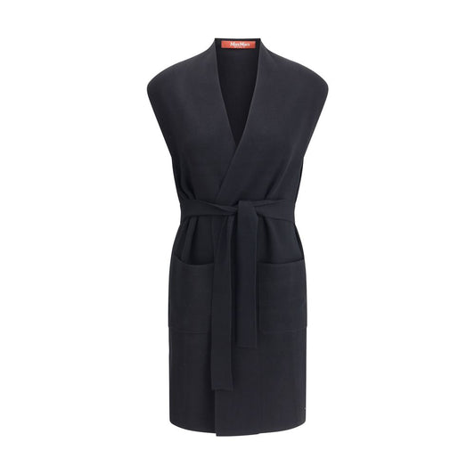 Max Mara Black Viscose Coat with pockets and removable sash, AW25 collection, elegant and versatile design for modern outfits