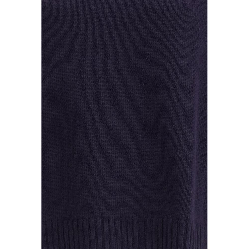 Close-up of Max Mara Blue Fleece Wool Turtleneck fabric detail showcasing ribbed edge and texture.