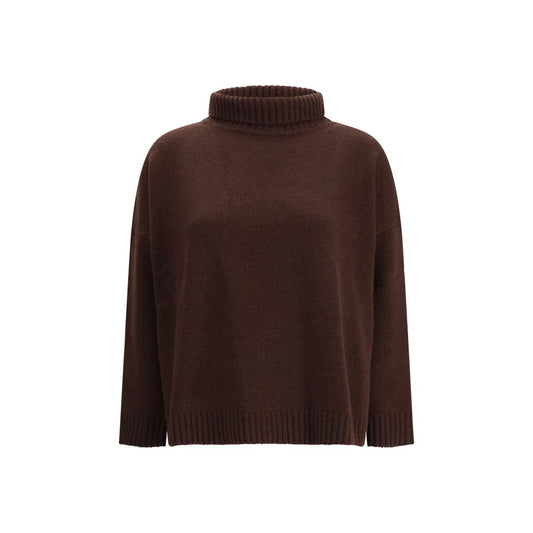 Max Mara Brown Fleece Wool Turtleneck sweater with oversized fit and ribbed edges.