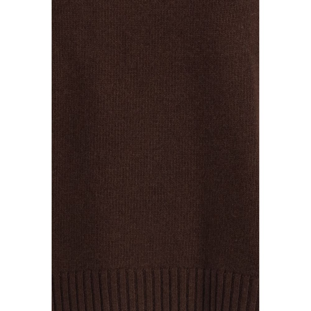 Close-up of Max Mara Brown Fleece Wool Turtleneck showing ribbed hem detail and rich wool texture.