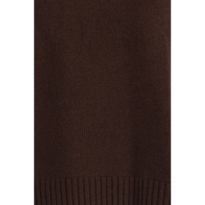 Close-up of Max Mara Brown Fleece Wool Turtleneck showing ribbed hem detail and rich wool texture.