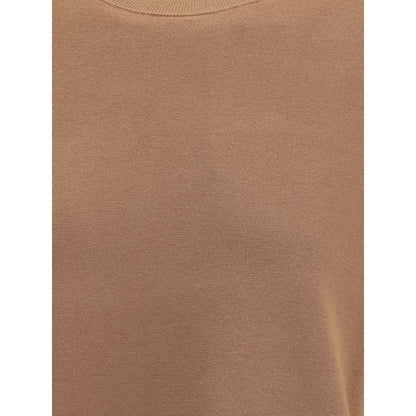 Max Mara Brown Polyester T-Shirt featuring essential design and ribbed crew neck for a casual, chic look. Perfect for seasonal wear.