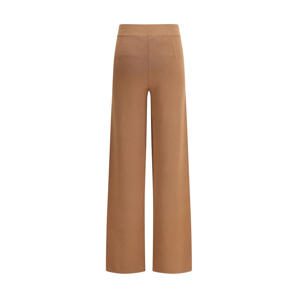 Max Mara Brown Viscose Casual Pants with elasticized waistband and wide leg design, suitable for formal and casual settings.