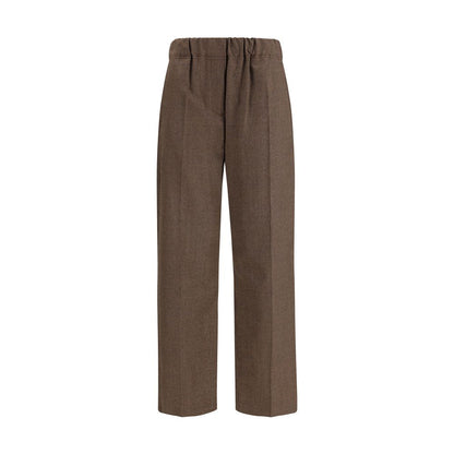 Max Mara Brown Wool Casual Pants; Hateley Trousers stretch wool flannel, elasticated waist, side slash pockets, cropped ankle, AW25.