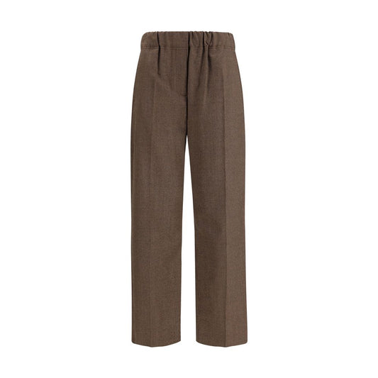 Max Mara Brown Wool Casual Pants; Hateley Trousers stretch wool flannel, elasticated waist, side slash pockets, cropped ankle, AW25.