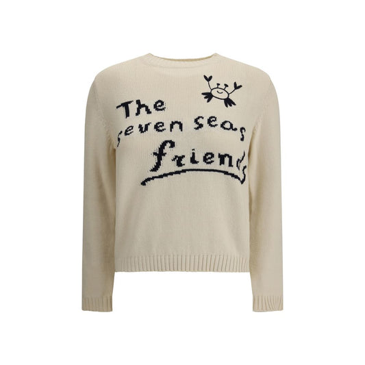 Max Mara Cream Cotton Sweatshirt with jacquard lettering and ribbed trim