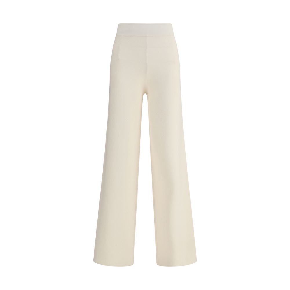 Max Mara Cream Viscose Casual Pants with elasticized waistband, wide leg, and soft silhouette for elegance and comfort.