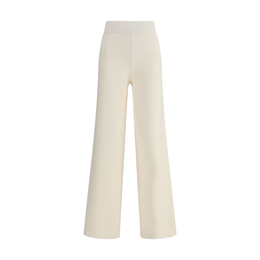 Max Mara Cream Viscose Casual Pants with elasticized waistband, wide leg, and soft silhouette for elegance and comfort.