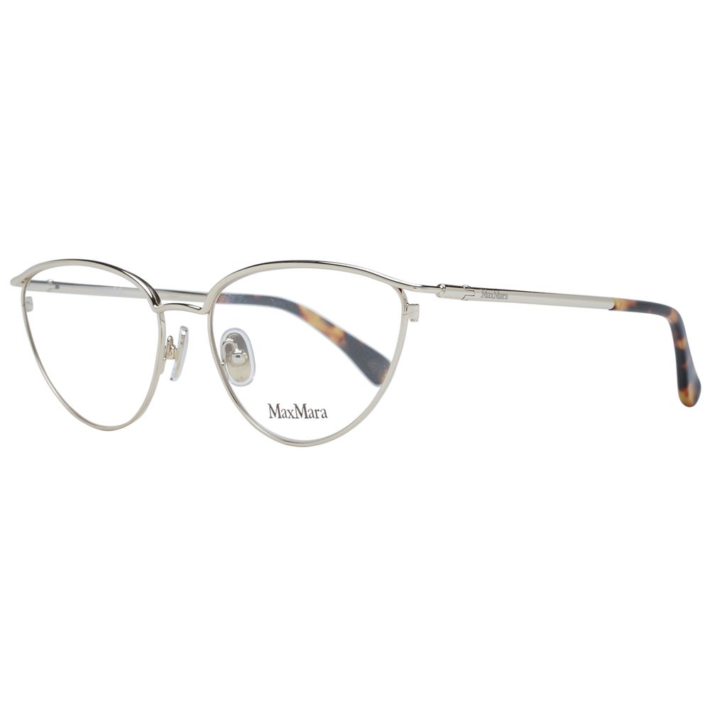 Max Mara Gold Women Glasses Frame, metal full-rim cat eye with demo lenses, size 54-16-135, includes branded case.