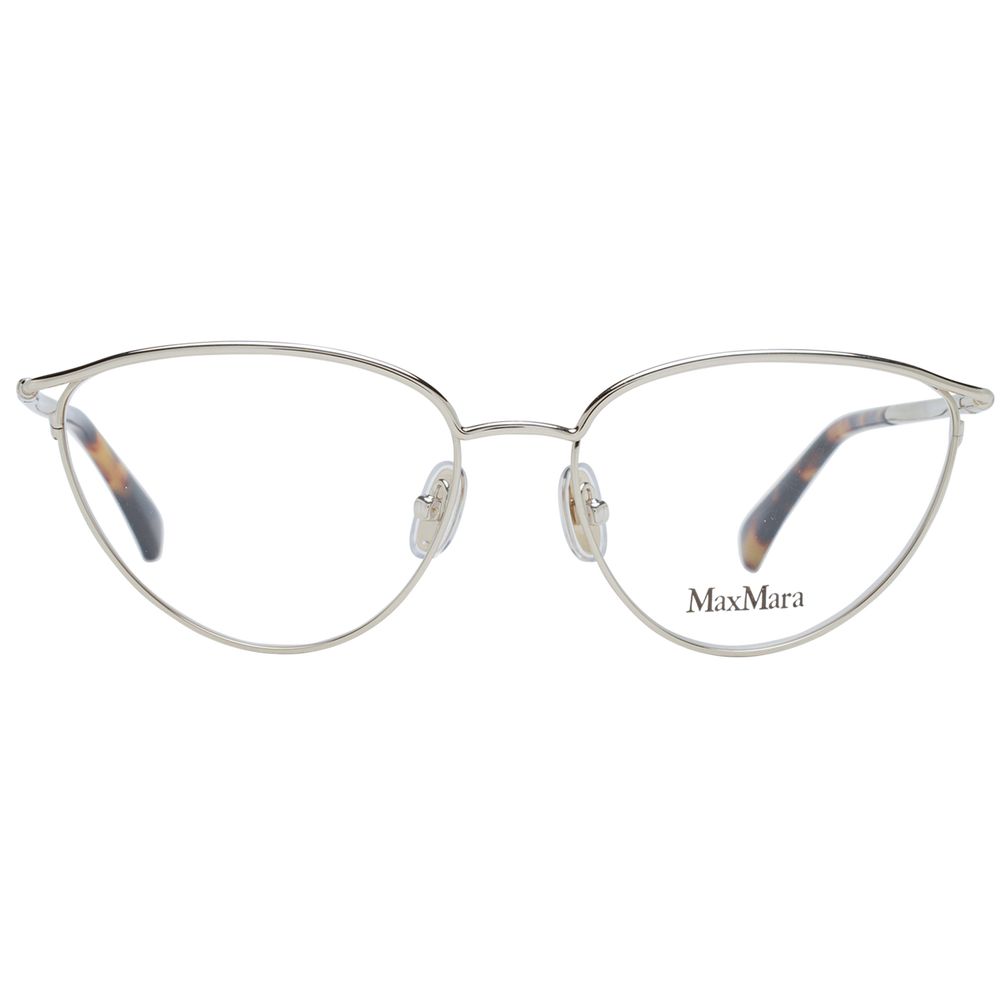 Max Mara Gold Women Glasses Frame, full-rim cat eye with metal frame, demo plastic lenses, size 54-16-135, includes branded case
