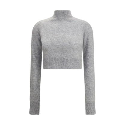 Max Mara Gray Cashmere Cashmere Sweater with raised collar and ribbed trim for timeless elegance, full sleeves, and a cropped fit.