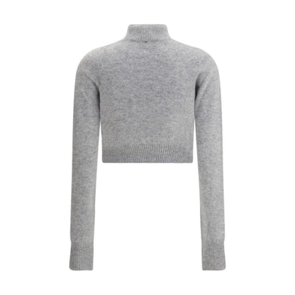 Back view of Max Mara Gray Cashmere Cashmere Sweater, cropped fit with ribbed trim, feminine design for AW25 season.