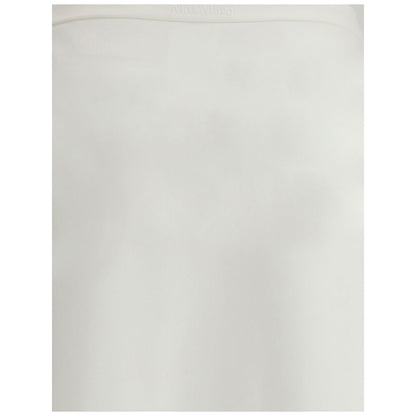 Max Mara White Viscose Long Skirt with wide waistband and elegant logo embroidery, showcasing a feminine silhouette and luxurious fabric.