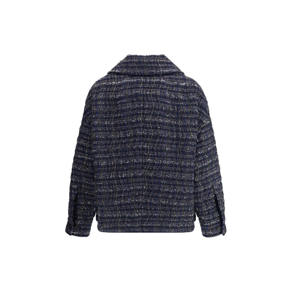 Back view of Missoni Giacca wave pattern jacket with check wave design and lamé filaments.