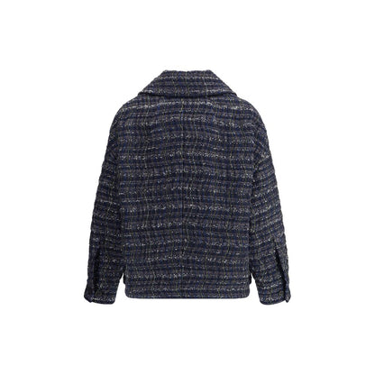 Back view of Missoni Giacca wave pattern jacket with check wave design and lamé filaments.