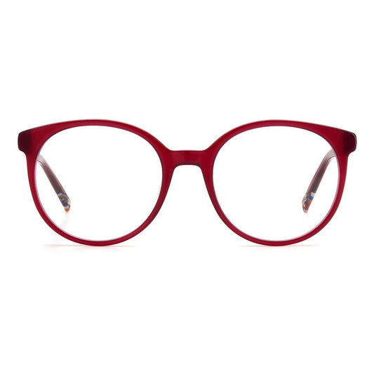 Missoni Red Acetate Frames for women with cherry-colored round lenses. Dimensions: 53/19/140 mm. Fashionable eyewear choice.