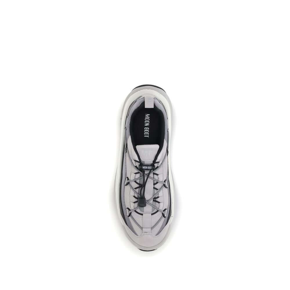 Moon Boot Gray Polyester Athletic Sneakers with crisscross laces and bold outsole design.