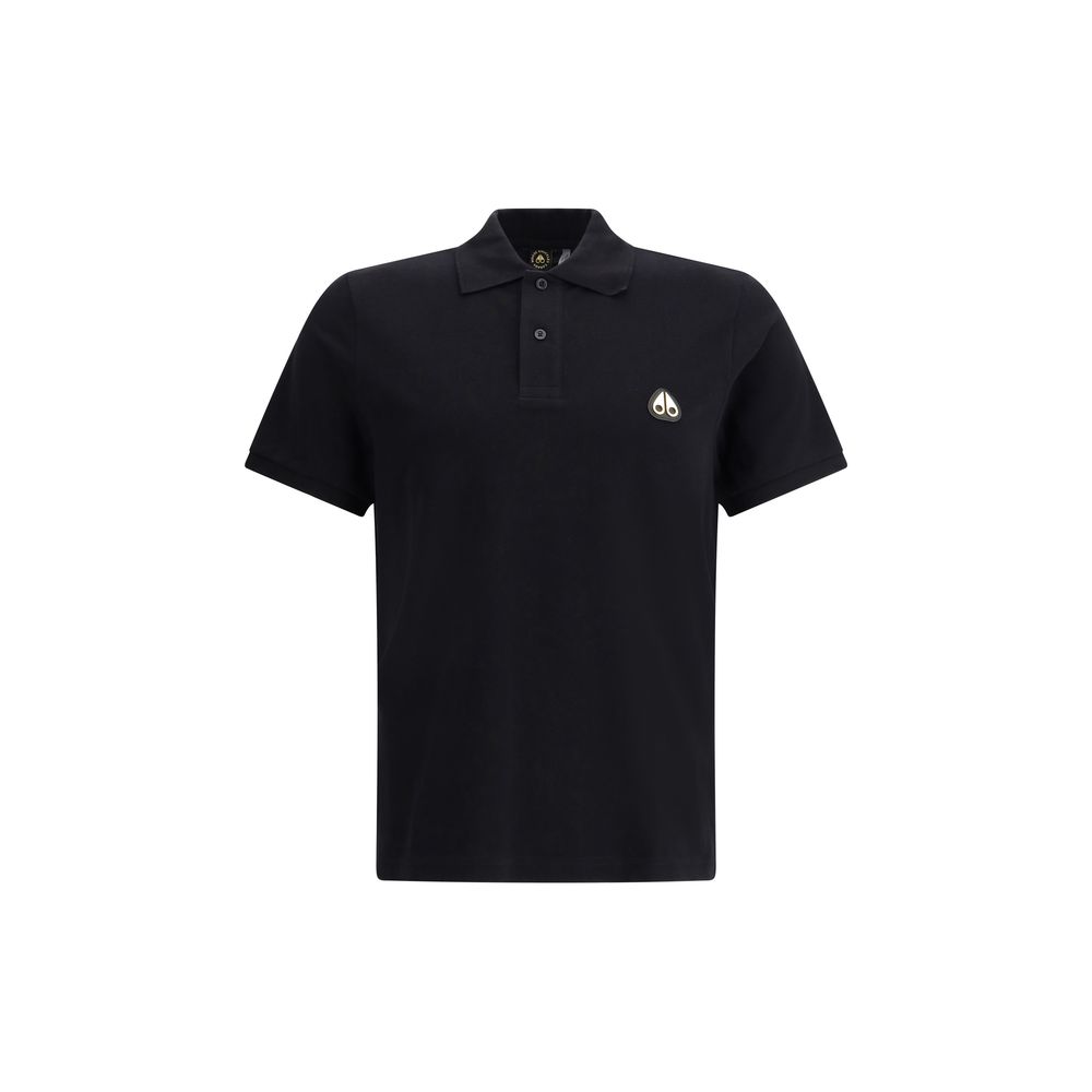 Moose Knuckles Black Cotton Polo Shirt with classic collar, front buttons, and metal logo patch for AW25 season.