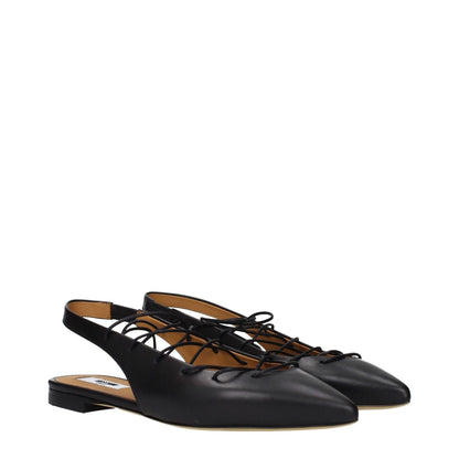 Moschino Black Leather Flats, stylish black sandals with lace-up design, product code MA11050C1MMF0000, MPN F84878
