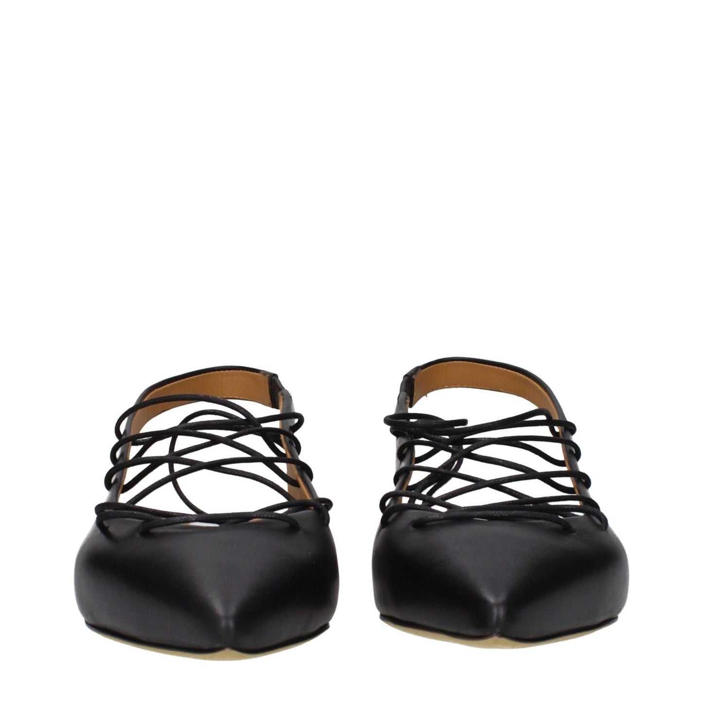 Moschino Black Leather Flats with lace-up design, front view, MPN MA11050C1MMF0000, code F84878