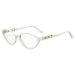 Moschino White Acetate Frames with chain embellishment, model MOS597-VK6, featuring a 55/16/140 mm measurement.