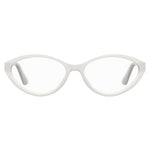 Front view of Moschino White Acetate Frames, style MOS597-VK6, with dimensions 55/16/140 mm, made from high-quality acetate.