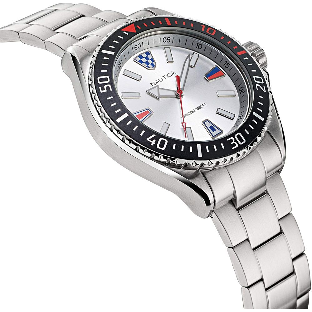 NAUTICA Mod. NAPCPS905 gent's quartz watch with multifunctional dial, 46mm case, water resistant 10 ATM, and official box packaging.