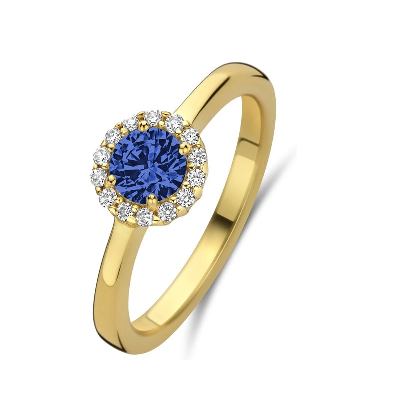 NEW BLING Mod. 9NB-1540-54 gold ring with blue gemstone and diamond accents