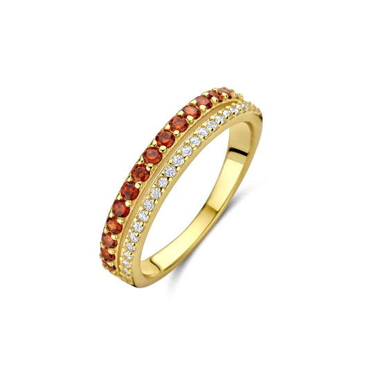 NEW BLING Mod. 9NB-1578-58 gold ring with red and white gemstones