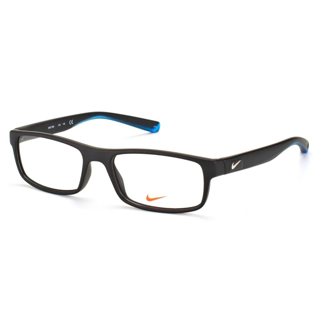 NIKE MOD. NIKE 7090 acetate gent's glasses in black with orange logo, stylish eyewear for men.