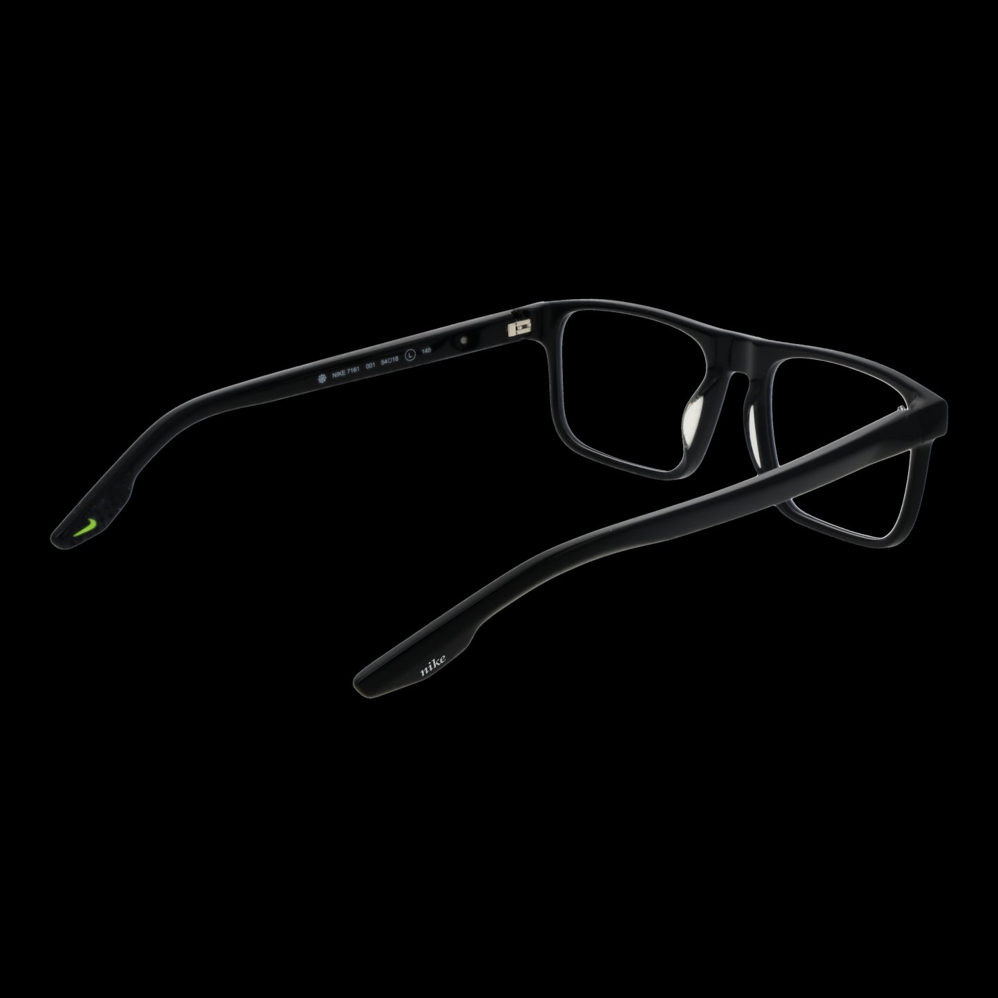 NIKE MOD. NK7161 54001 gent eyewear in black frame, side and back view showcasing sleek design
