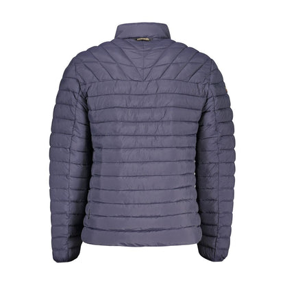 Back view of Napapijri Blue Polyamide Men Jacket with long sleeves and structured silhouette.