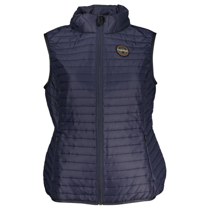 Napapijri Blue Polyester Women's Jacket, sleeveless with zip front and Napapijri logo, ideal for layering and fashion-forward looks.