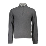 Napapijri Gray Fabric Sweater long sleeve, regular fit, half zip with contrast details and logo embroidery.