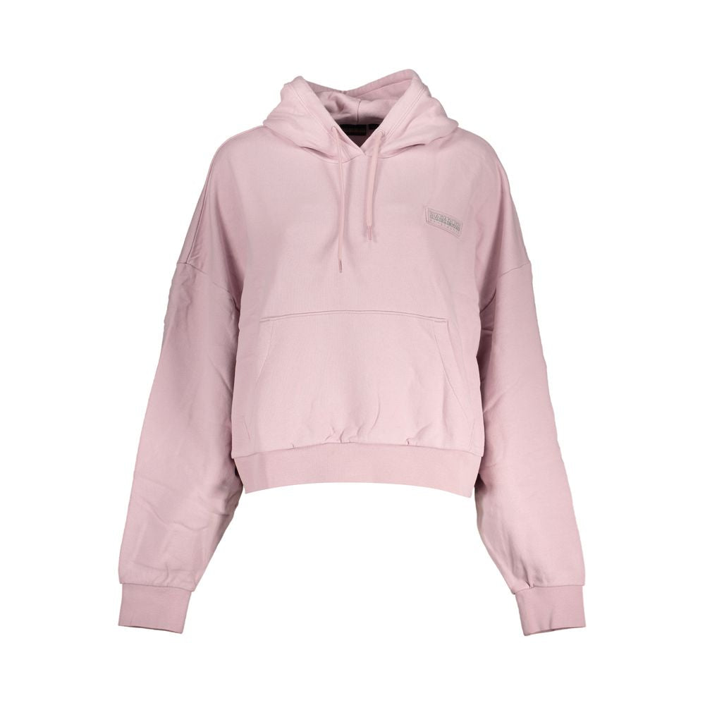 Napapijri Pink Cotton Women Sweater showcasing a cozy, chic design with a plush brushed interior and practical central pocket.