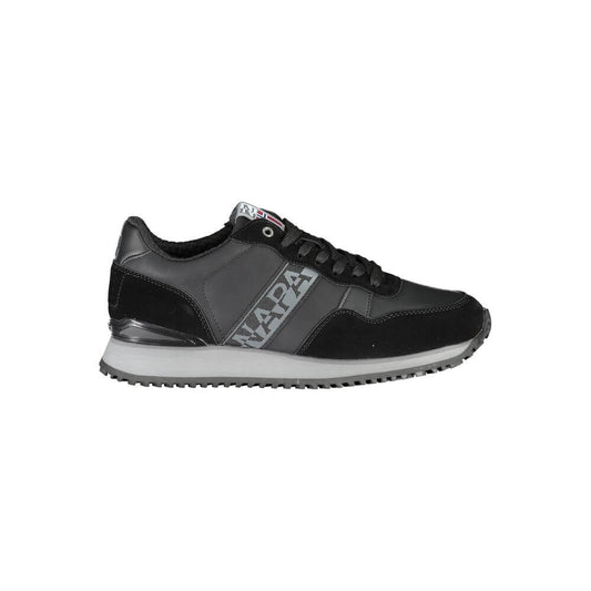Napapijri Sleek Black Contrast Lace Sneakers with bold logo and customizable laces, perfect for stylish casual wear.