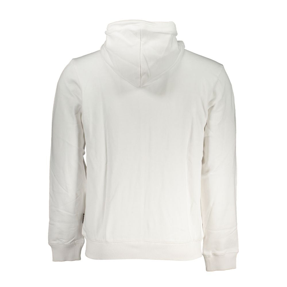 Back view of Napapijri White Cotton Men Sweater showing hooded design.