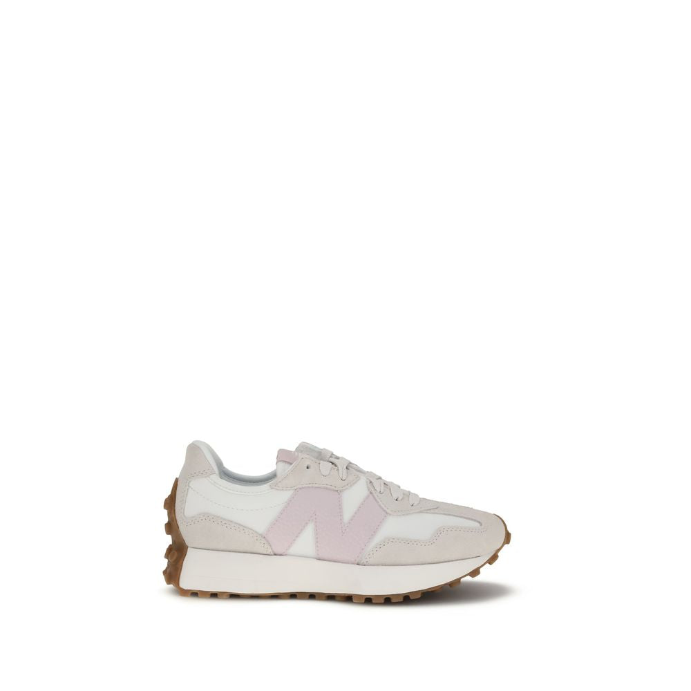 New Balance Beige Polyamide Athletic Sneakers featuring mesh upper, leather details, and rubber outsole for comfort and style.