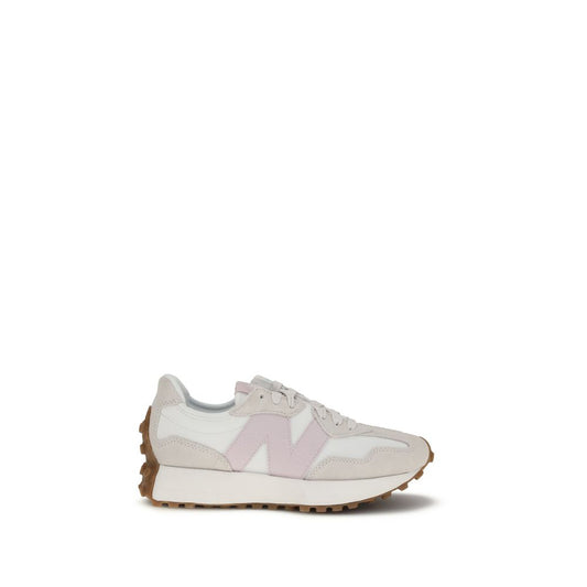 New Balance Beige Polyamide Athletic Sneakers featuring mesh upper, leather details, and rubber outsole for comfort and style.