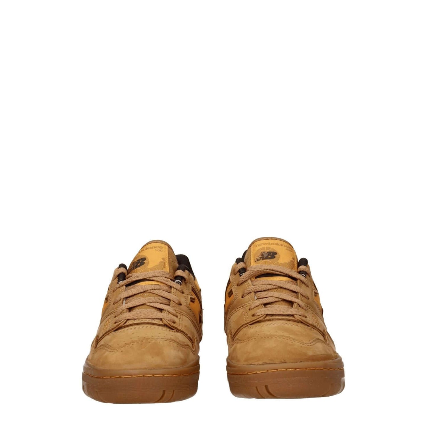 New Balance Brown Leather Sneakers with suede finish, logos, lace-up closure, and rubber sole, ideal for casual wear.