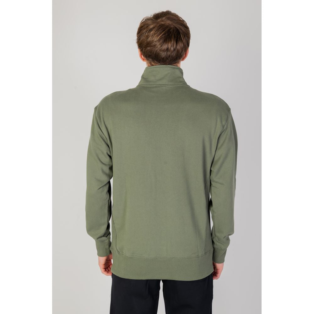 Back view of New Balance Green Cotton Sweatshirt with high collar design for men