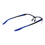 Nike Blue Men Glasses Frame in stainless steel half-rim, rectangle style with blue color, size 58-15-145, featuring demo lenses.