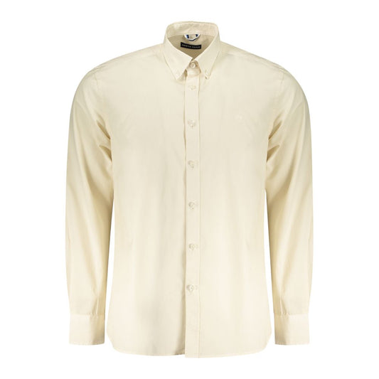 North Sails Beige Cotton Men Shirt with button-down collar and 2-button cuffs, showcasing timeless elegance and craftsmanship.