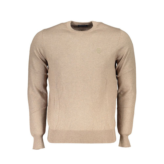 North Sails Beige Fabric Sweater with long sleeves, crew neck, and logo embroidery made from recycled fibers. Ideal casual wear.