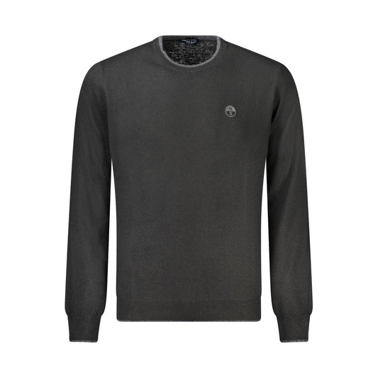 North Sails Black Wool Men Sweater with embroidered logo, long sleeves, crew neck design, crafted from a cashmere blend for premium comfort.